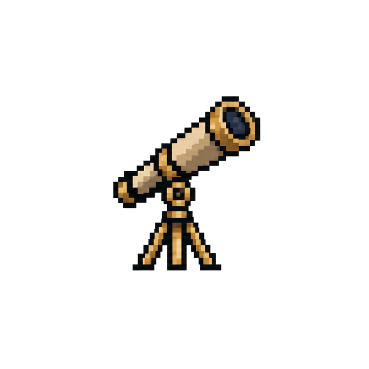 Pixel-art brass telescope